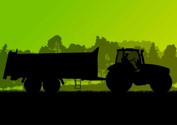 Сільськогосподарський трактор з кукурудзяним причепом у культивованому сільськогосподарському грей — стоковий вектор