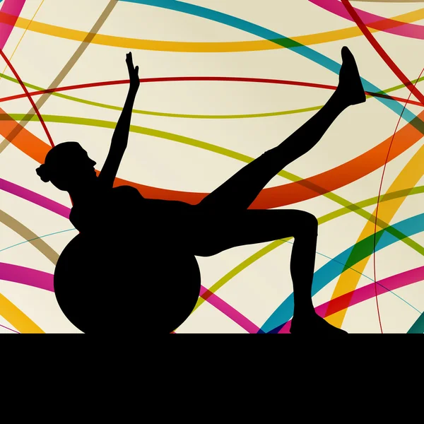 Femme avec ballon fitness, sport, entraînement et faire de l'exercice dans — Image vectorielle