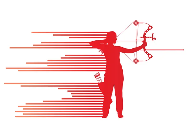 Archer femme flexion arc vecteur arrière-plan concept — Image vectorielle