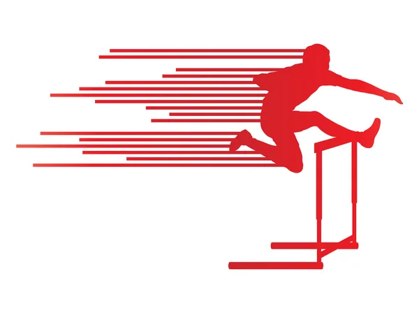 Atleta hombre hurdling en pista y campo vector fondo cóncavo — Archivo Imágenes Vectoriales