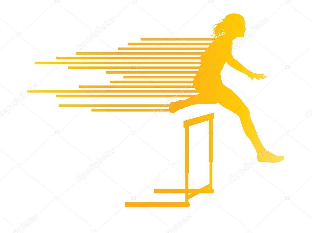 Athlete woman hurdling in track and field vector background conc