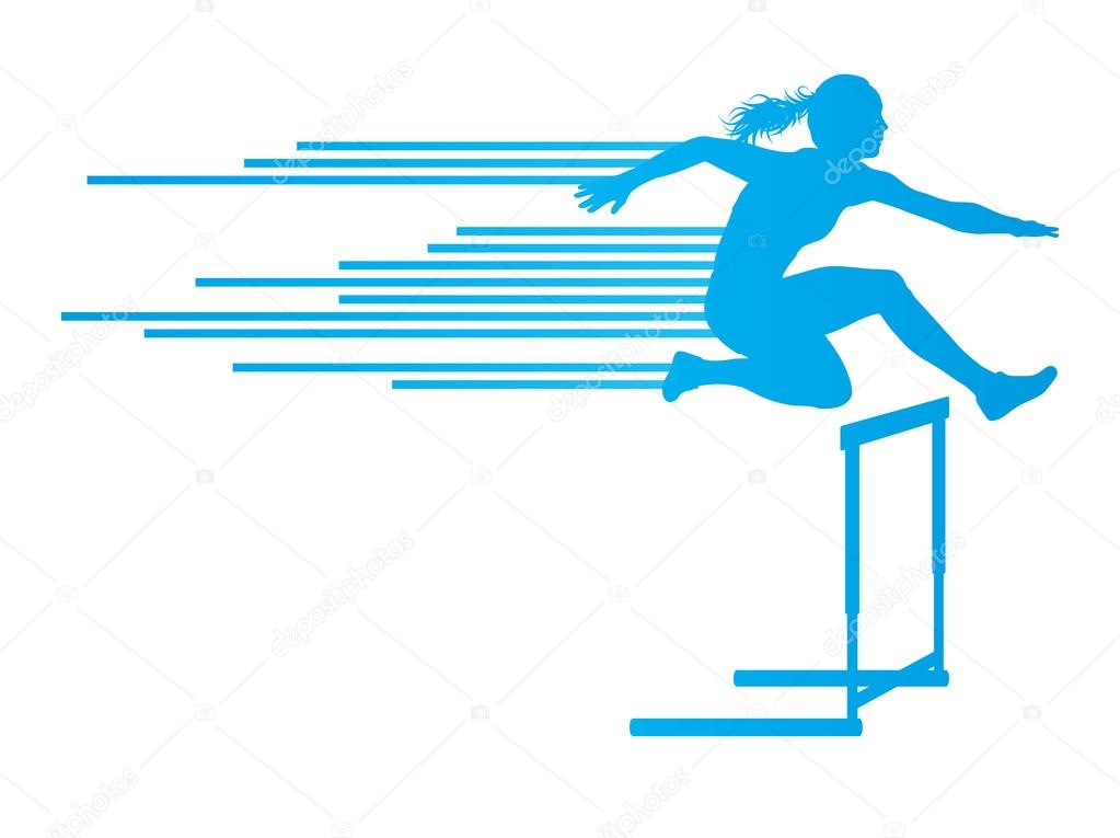 Athlete woman hurdling in track and field vector background conc