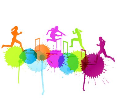 Hurdle race woman barrier running vector background winner overc