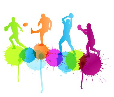 Rugby player active sport vector background concept with color s