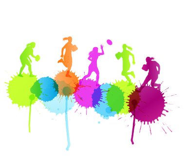 Rugby player woman active sport vector background concept with c