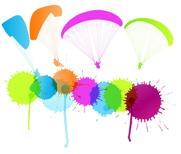 Paragliding vector background concept with color splashes — Stock Vector