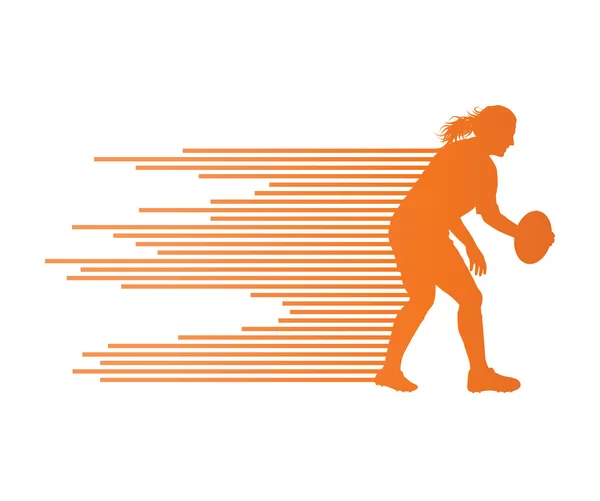 Rugby joueur femme silhouette vecteur arrière-plan concept — Image vectorielle