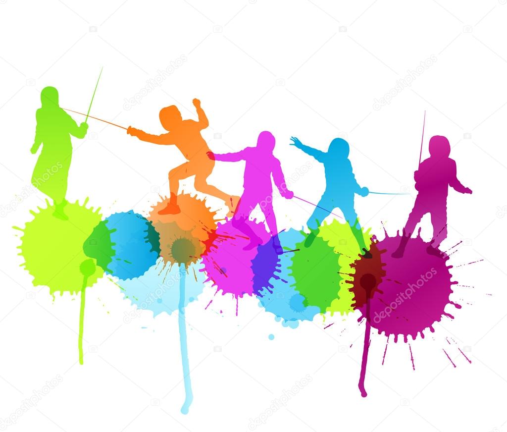 Fencing sport silhouette vector background concept with color sp