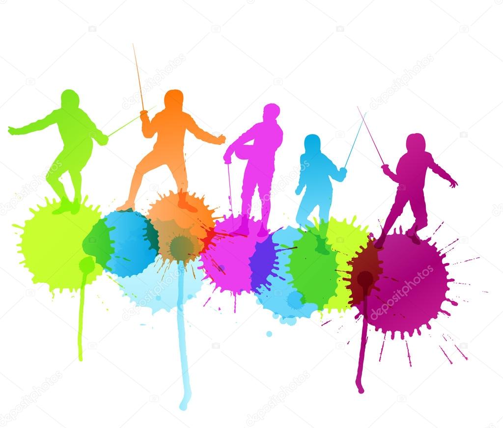 Fencing sport silhouette vector background concept with color sp