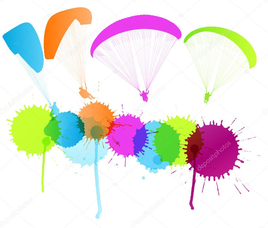 Paragliding vector background concept with color splashes
