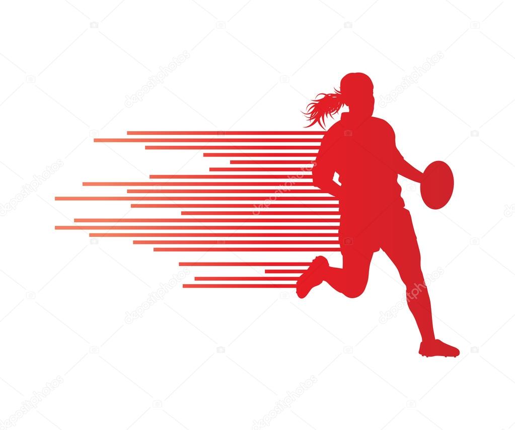 Rugby player woman silhouette vector background concept