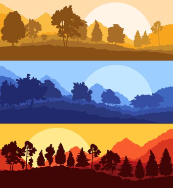 Forest wood mountain background vector set concept landscape clipart
