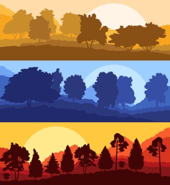 Forest wood mountain background vector set concept landscape