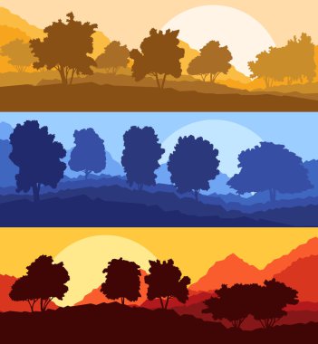 Forest wood mountain background vector set concept landscape