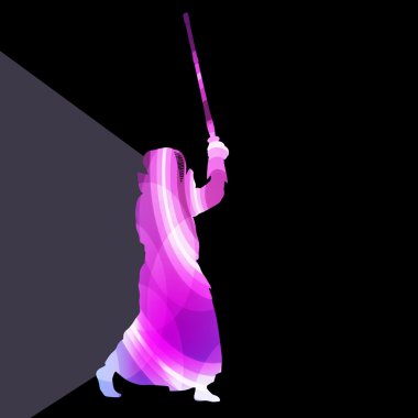 Kendo training sport man silhouette illustration vector backgrou