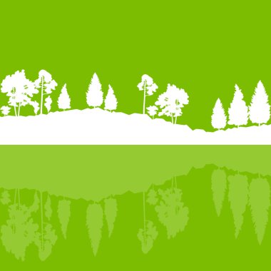 Forest trees wild nature silhouettes landscape illustration back