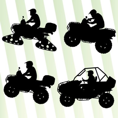 All terrain vehicle quad motorbikes and dune buggy riders illust clipart