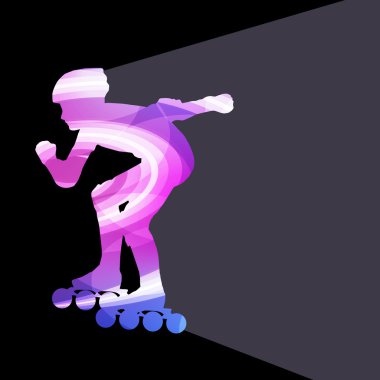 Man, teenage boy driving with inline skates, skating vector back