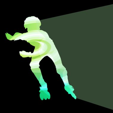 Man, teenage boy driving with inline skates, skating vector back