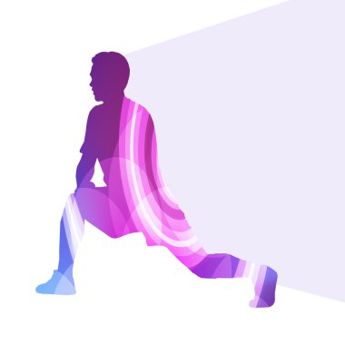 Adam atletik germe egzersiz ısınma siluet vektör backg