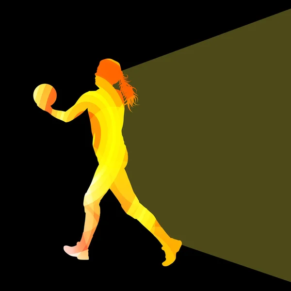 Femme joueur de volley-ball silhouette vecteur arrière-plan colo — Image vectorielle