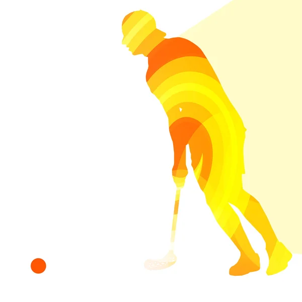 Joueur de balle au sol homme silhouette hockey avec bâton et illus balle — Image vectorielle