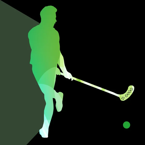 Floorball player man silhouette hockey with stick and ball illus — Stock Vector