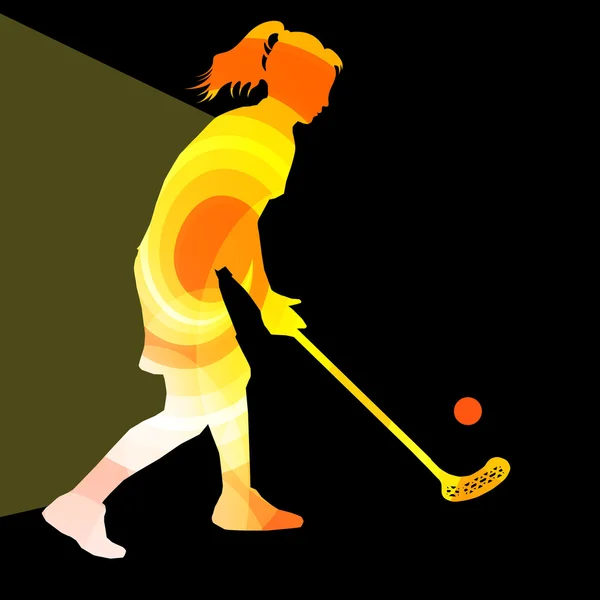 Juego de pelota mujer silueta hockey con palo y bola enferma — Vector de stock