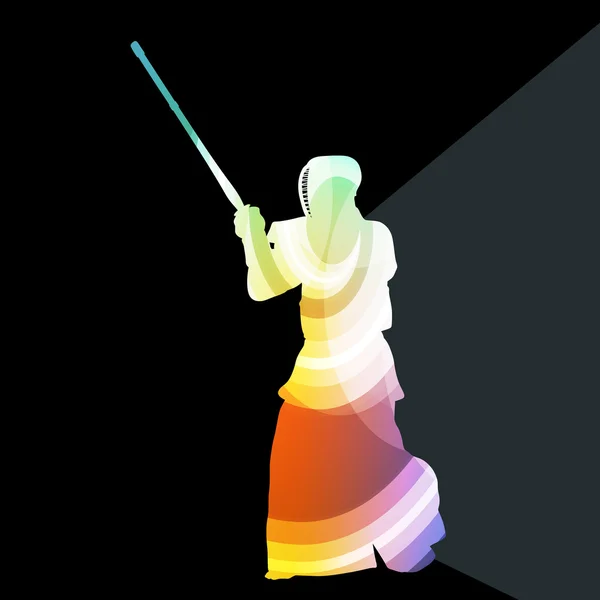 Kendo entraînement sport homme silhouette illustration vecteur backgrou — Image vectorielle