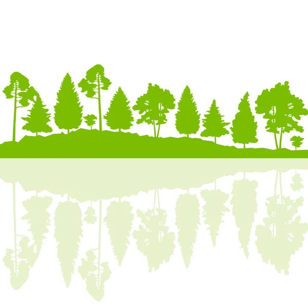 Arbres forestiers nature sauvage silhouettes paysage illustration retour — Image vectorielle