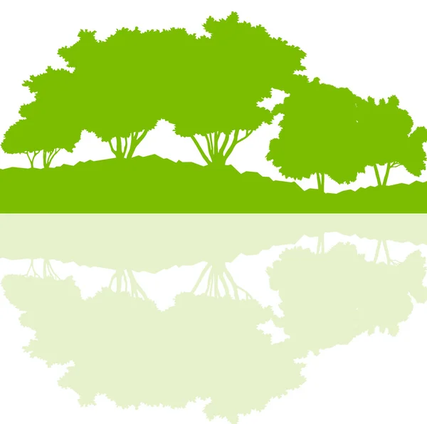 Alberi forestali natura selvaggia silhouette paesaggio illustrazione indietro — Vettoriale Stock