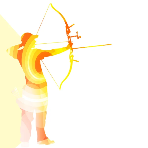 Archer entrenamiento arco hombre silueta ilustración vector backgroun — Vector de stock