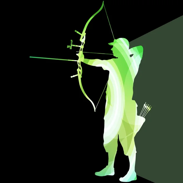 Archer training bow man silhouette illustration vector backgroun — Stock vektor