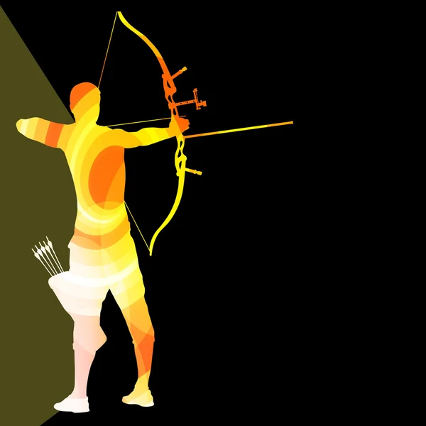 Archer training bow man silhouette illustration vector backgroun — Stock Vector