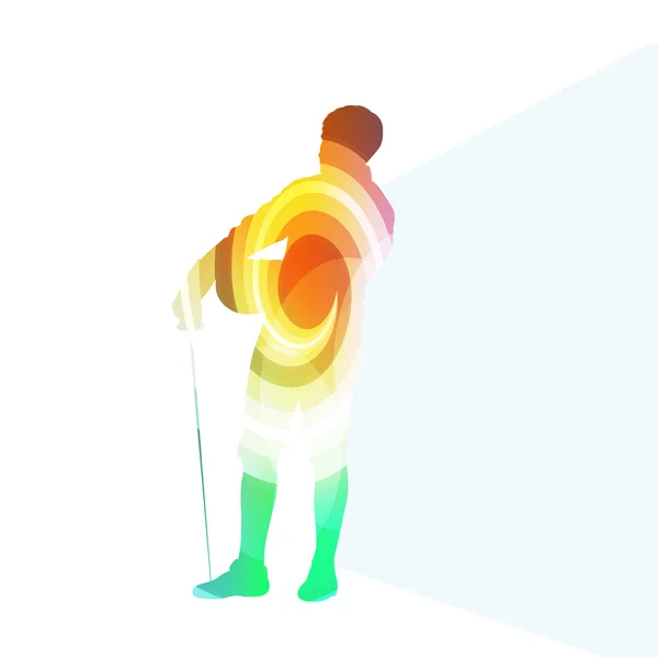 Esgrima hombre silueta vector fondo colorido concepto — Vector de stock