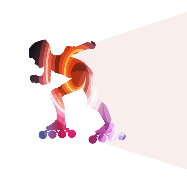 Man, teenage boy driving with inline skates, skating vector back — Stock vektor