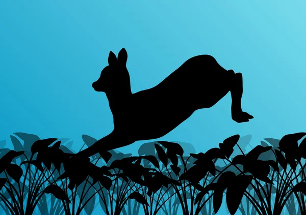 Deer doe in grass field vector background — Stock Vector