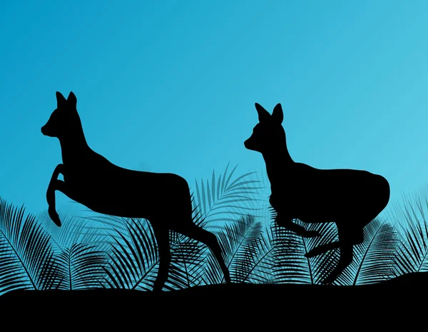 Deer doe in grass field vector background — Stok Vektör