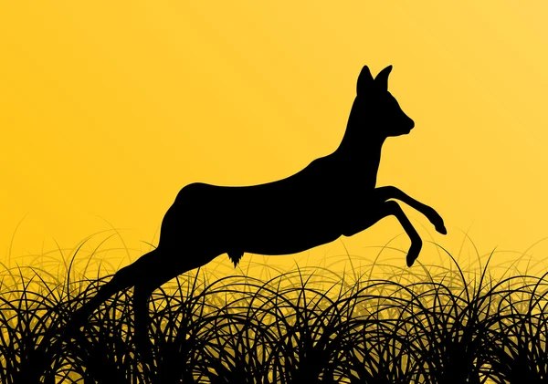 Deer doe in grass field vector background — 스톡 벡터
