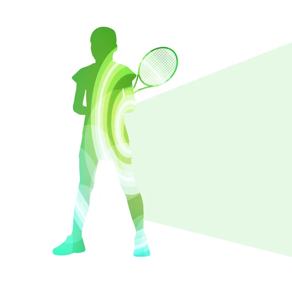 Femme tennis silhouette vecteur arrière-plan concept coloré — Image vectorielle