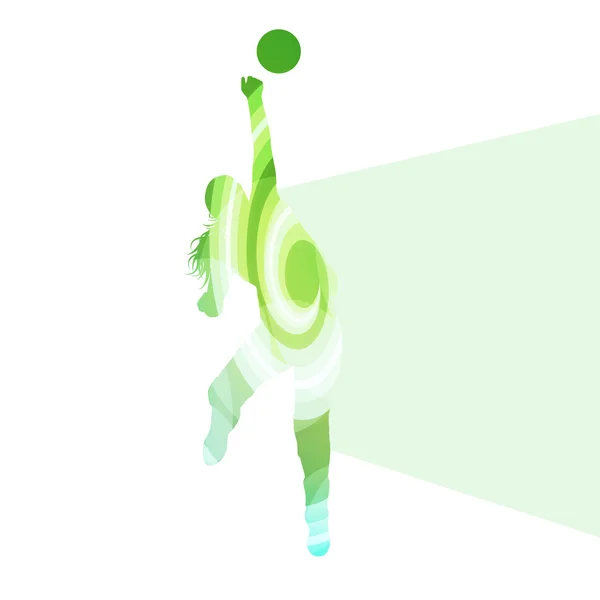 Femme joueur de volley-ball silhouette vecteur arrière-plan colo — Image vectorielle