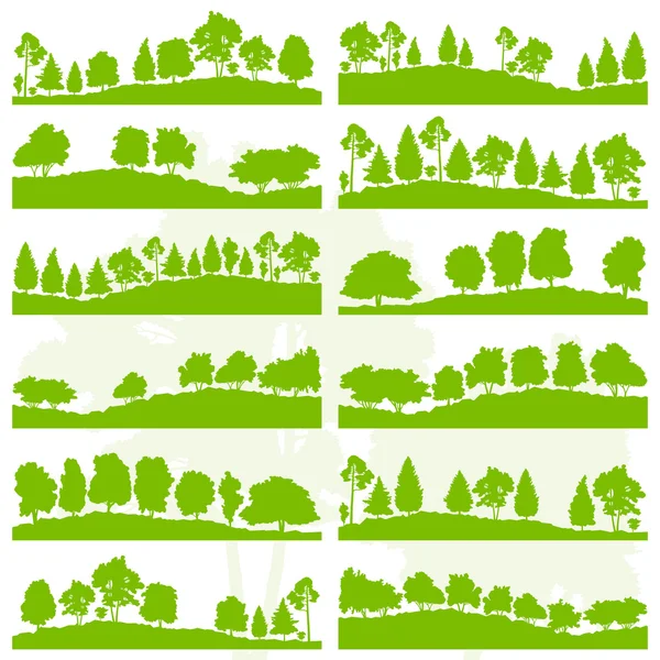 Forest trees and bushes wild nature silhouettes landscape illust — Stock Illustration Forest trees and bushes wild nature silhouettes landscape illust Royalty Free Stock Illustrations