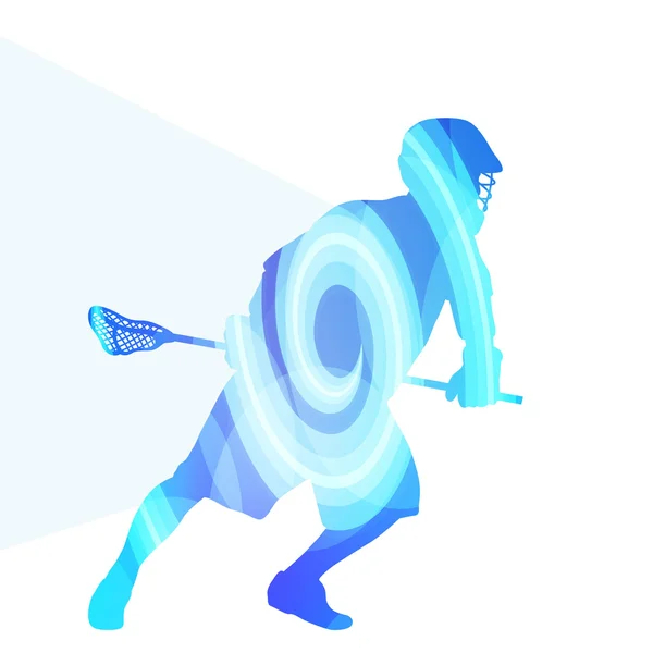 Lacrosse player in protective gear and in action man silhouette Royalty Free Stock Vectors