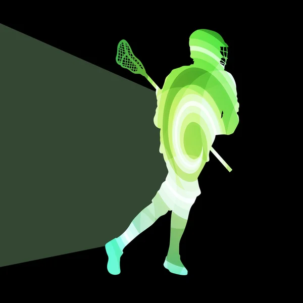 Lacrosse player in protective gear and in action man silhouette Vector Graphics