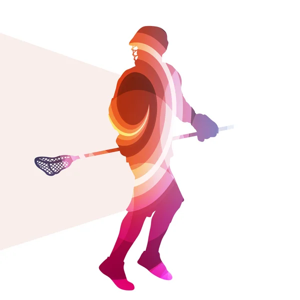 Lacrosse player in protective gear and in action man silhouette Royalty Free Stock Vectors