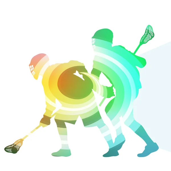 Lacrosse player in protective gear and in action man silhouette Stock Illustration