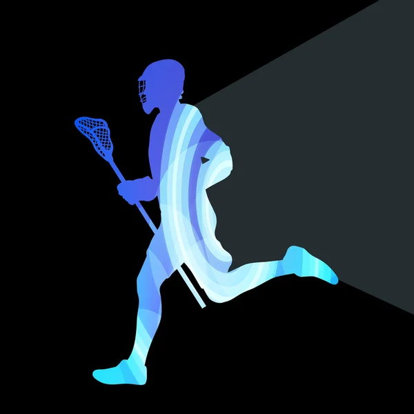 Lacrosse player in protective gear and in action man silhouette Royalty Free Stock Vectors