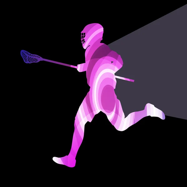 Lacrosse player in protective gear and in action man silhouette Stock Illustration