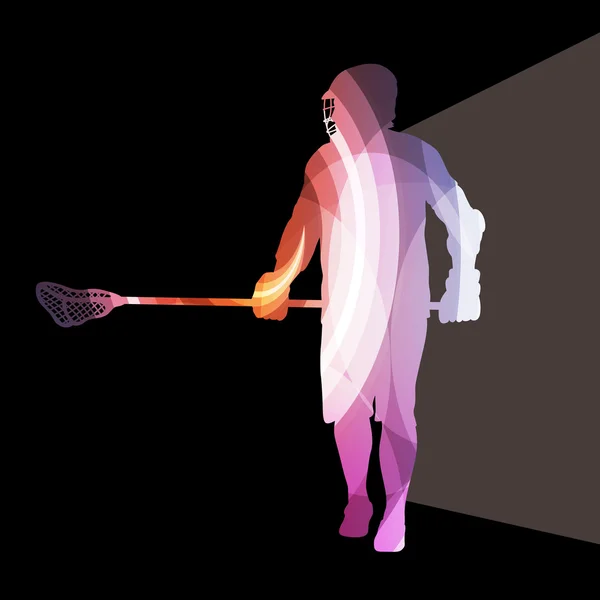 Lacrosse player in protective gear and in action man silhouette Royalty Free Stock Vectors