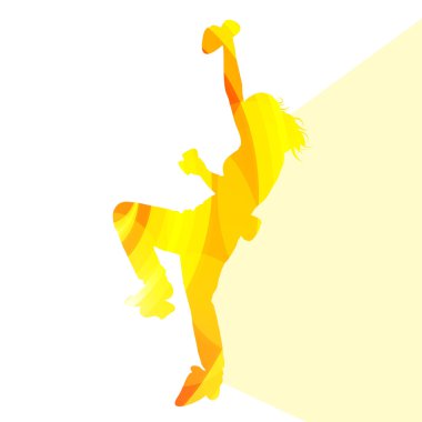Mountain climber woman girl silhouette illustration vector backg